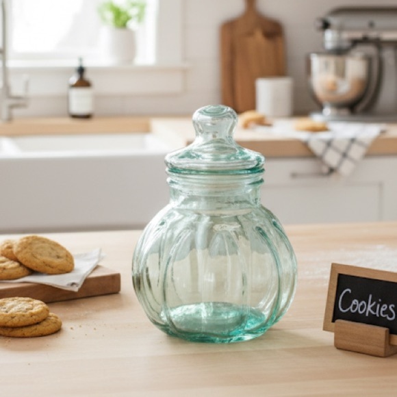 Vintage Mid Century Modern Blown Glass Large Apothecary Canister Pumpkin Shape - Picture 1 of 13